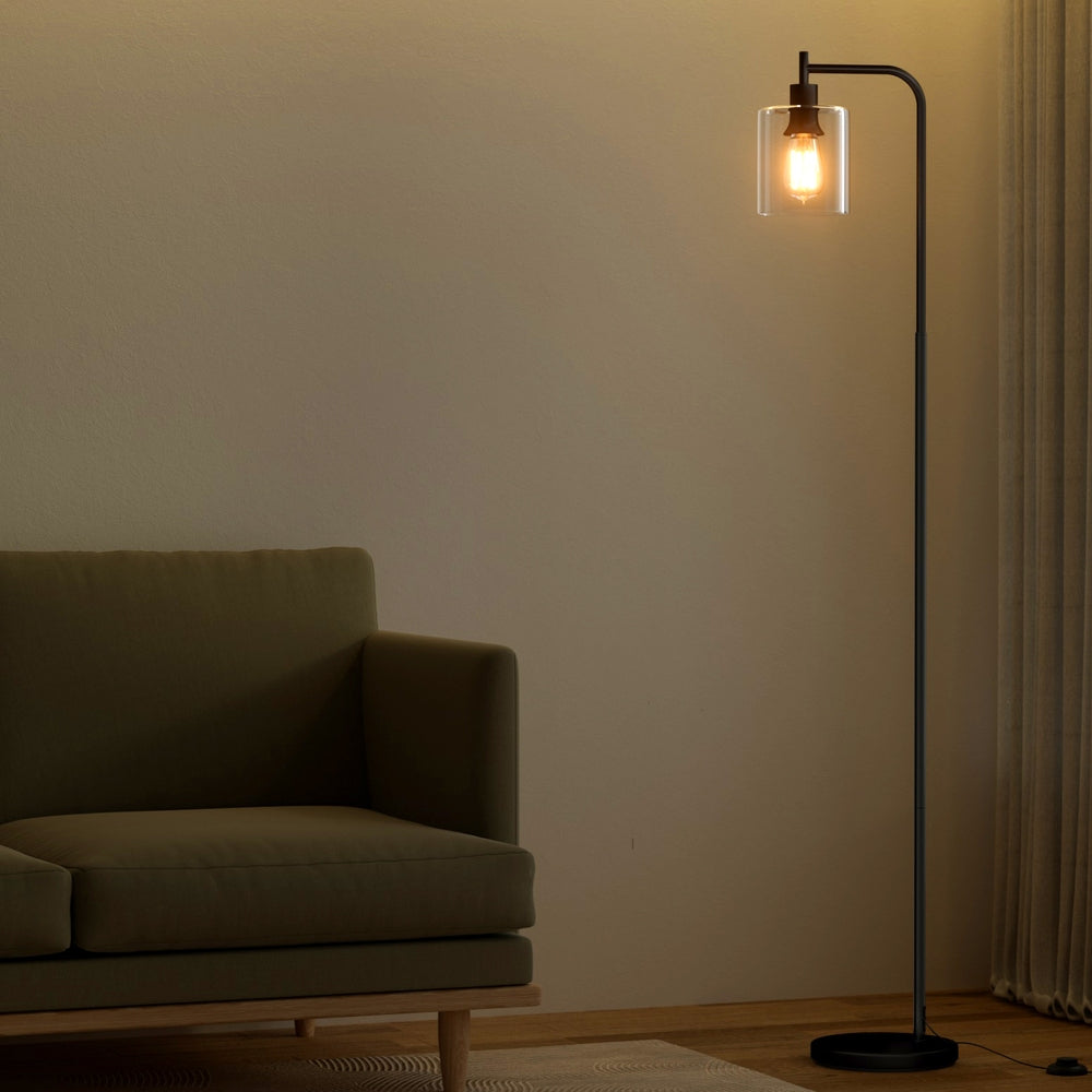 Reading Floor Lamp Black with Glass Shade