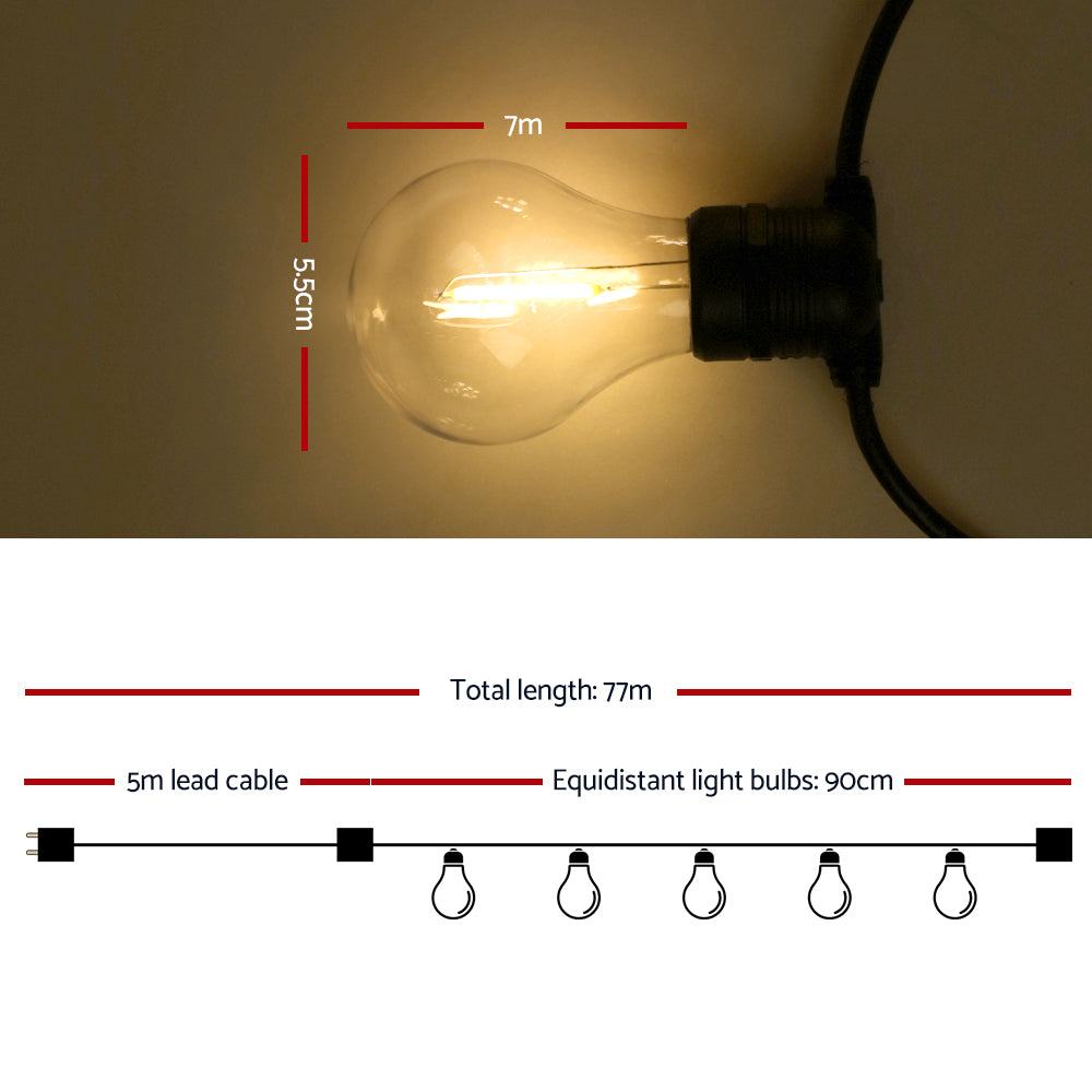 77m Weatherproof Festoon String Lights for Events
