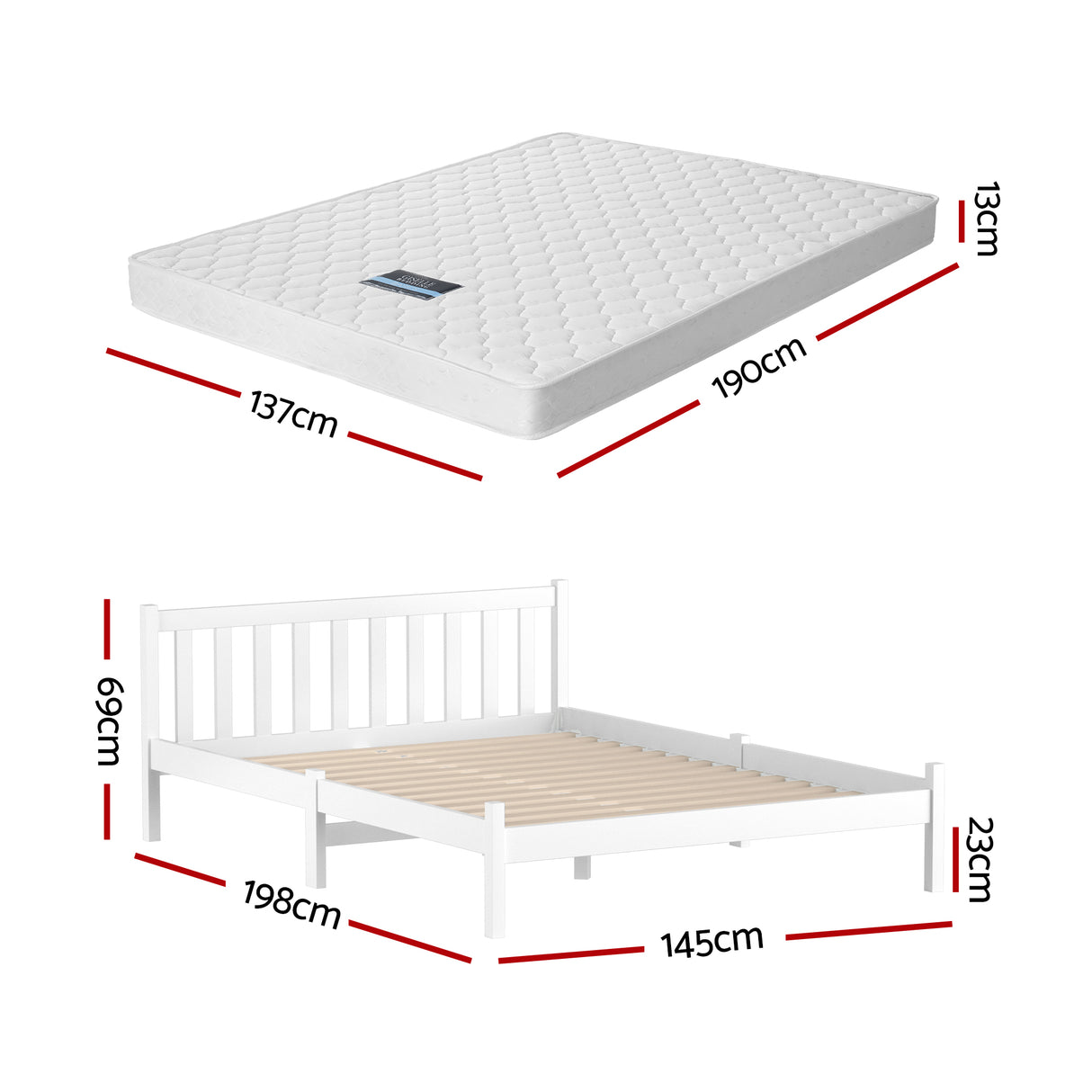 Pine Bed Frame with Medium Firm Innerspring Mattress, Double