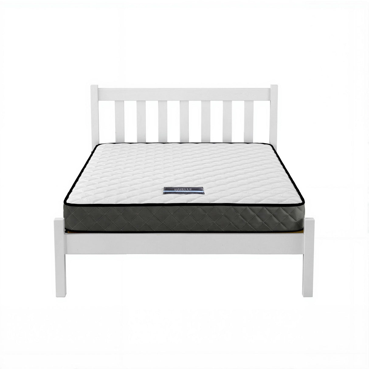 Single Bed Frame and Mattress Set, Solid Pine White 16cm