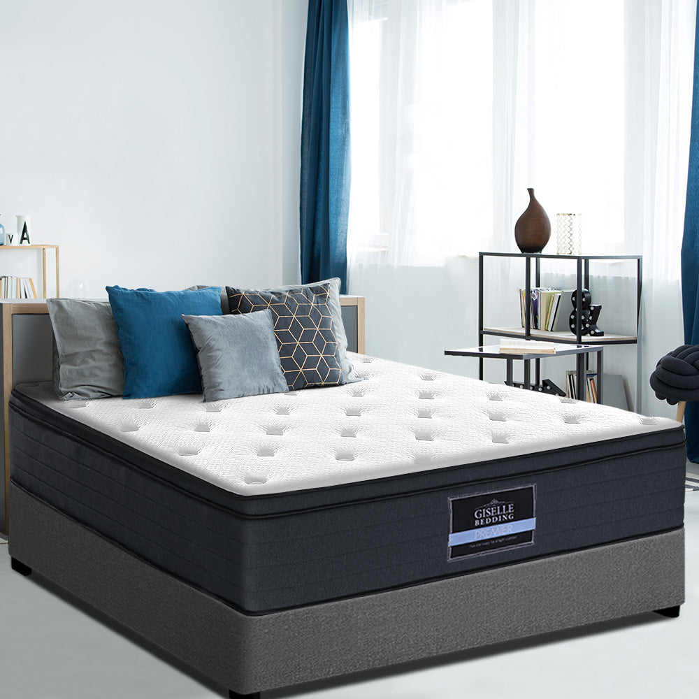 Giselle Bedding 34cm Luxury Euro Top Pocket Spring Mattress — Belgium Knitted, Egg-Shaped Foam — Allure Home Collections