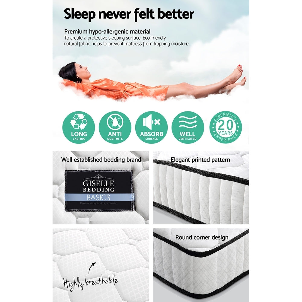 Giselle Bedding Peyton 21cm Pocket Spring Mattress — Tight Top, Minimal Partner Disturbance — Allure Home Collections