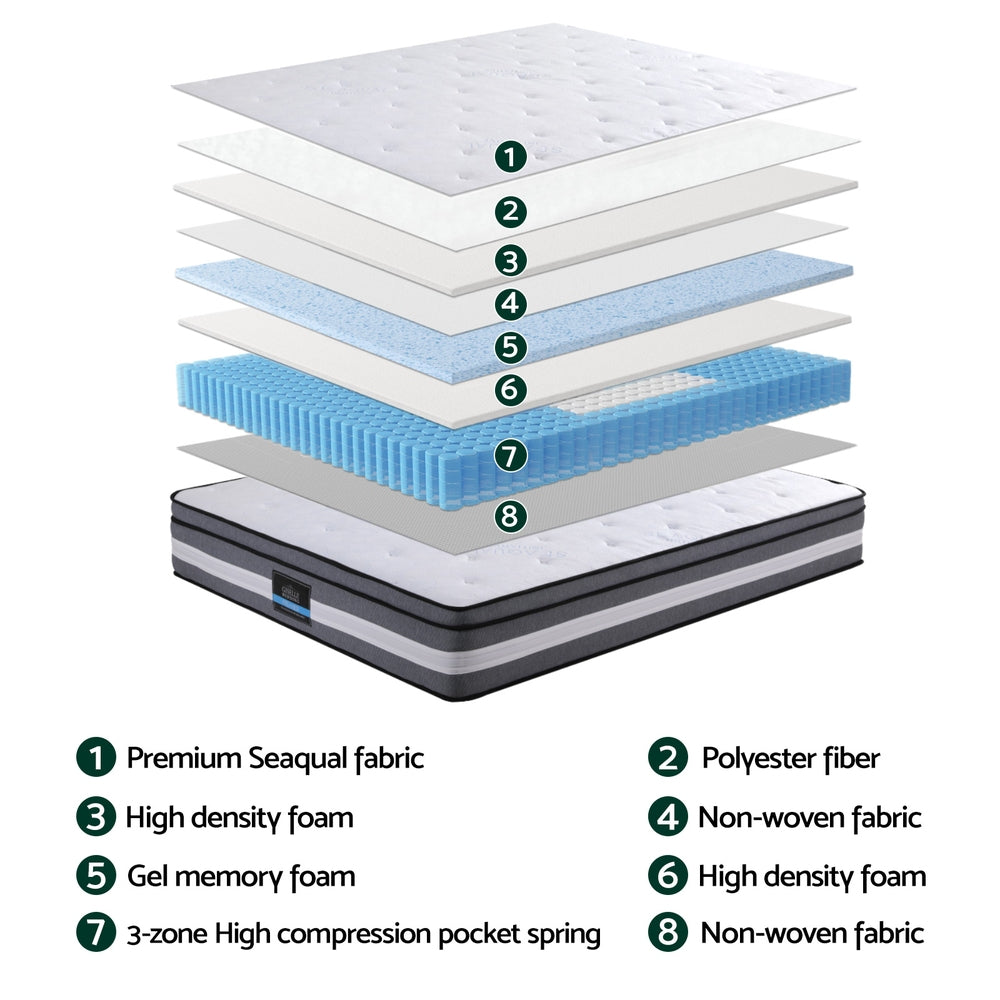 Medium Firm Gel Memory Foam Euro Top Pocket Spring Mattress, 30cm King