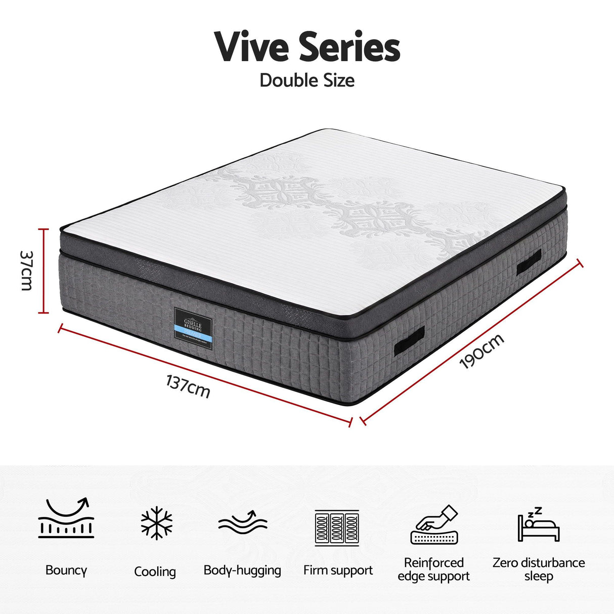 4 in 1 adjustable gel memory foam pocket spring mattress, 37cm double