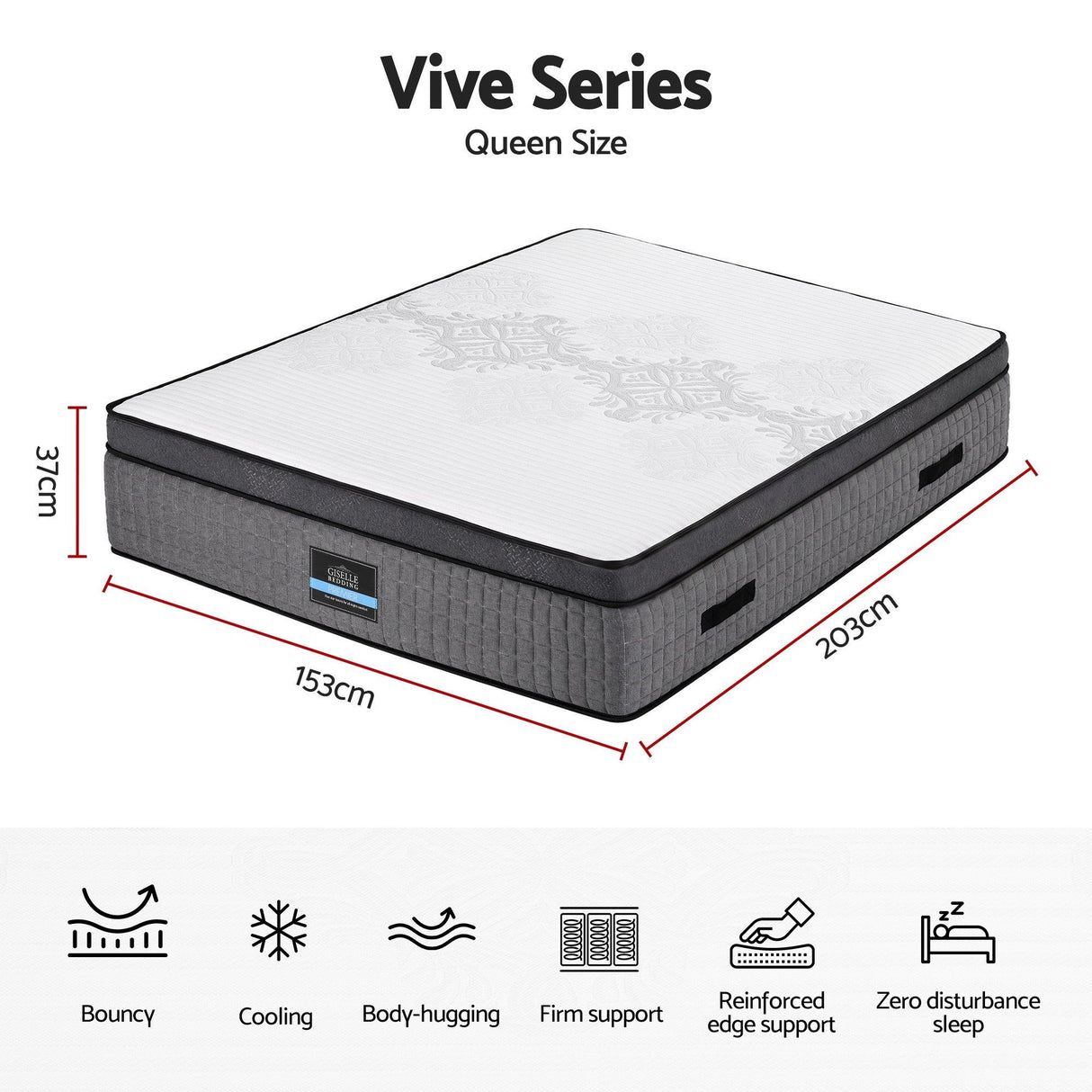 4 in 1 adjustable gel memory foam pocket spring mattress, 37cm queen