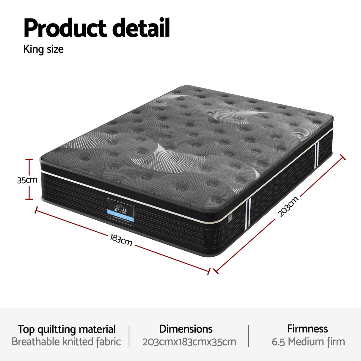 Medium Firm Euro Top Pocket Spring Mattress with Graphene Memory Foam, 35cm King (view 3 of 11)