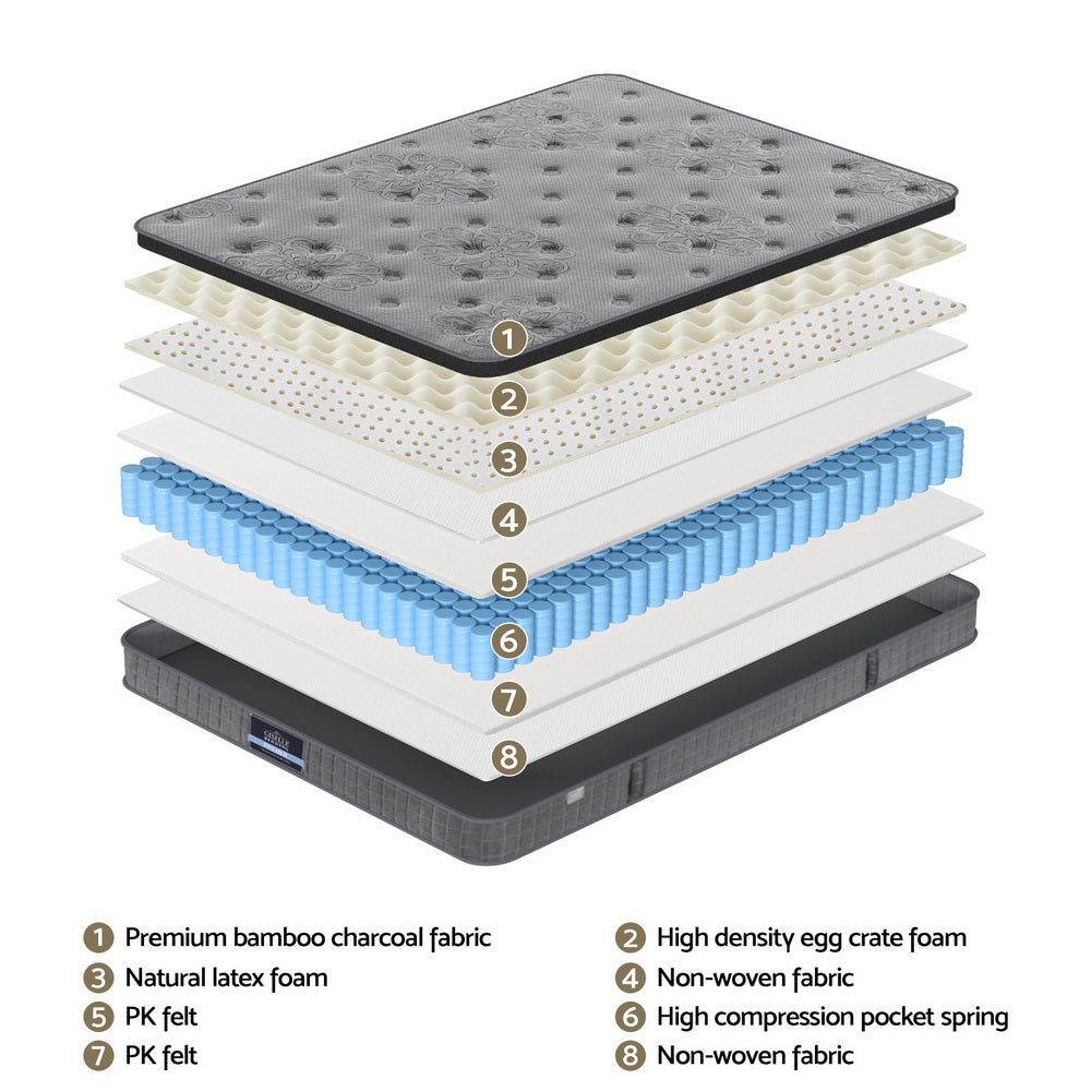 Giselle Bedding DOVE Series 26cm Latex Foam Euro Top Pocket Spring Mattress — Bamboo Charcoal — Allure Home Collections