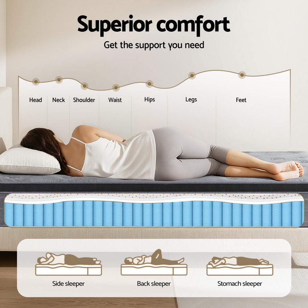 Giselle Bedding DOVE Series 26cm Latex Foam Euro Top Pocket Spring Mattress — Bamboo Charcoal — Allure Home Collections