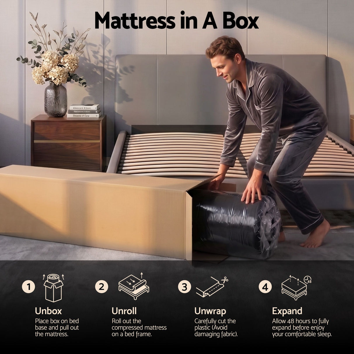 Medium firm euro top gel memory foam pocket spring mattress, 34cm king