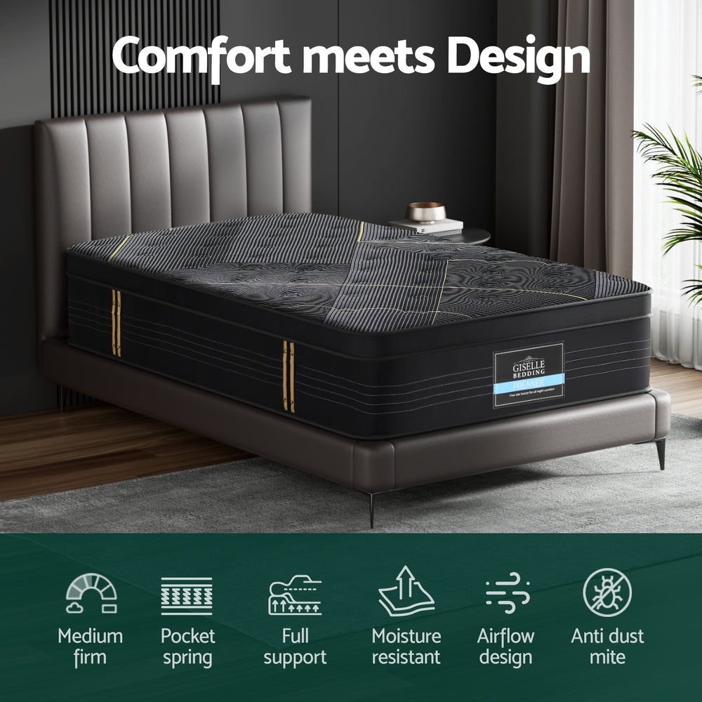 Giselle Bedding 35cm Bamboo Charcoal Euro Top Hybrid Pocket Spring Mattress — Allure Home Collections