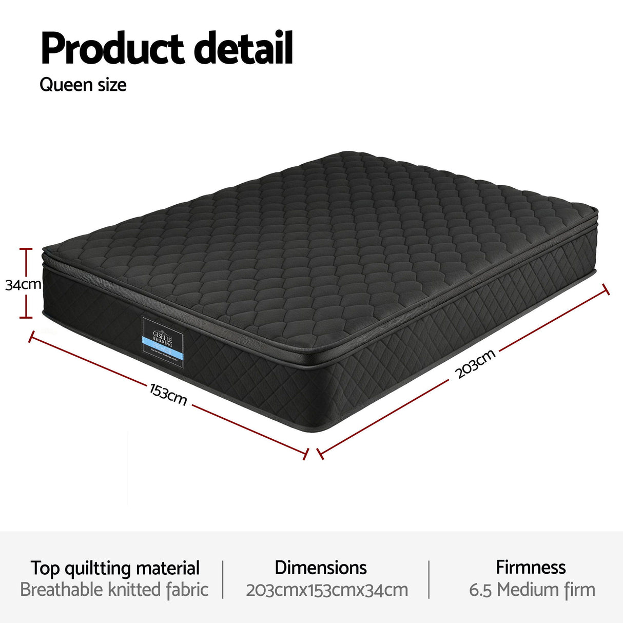 Medium Firm 5 Zone Euro Top Pocket Spring Mattress, 34cm Queen