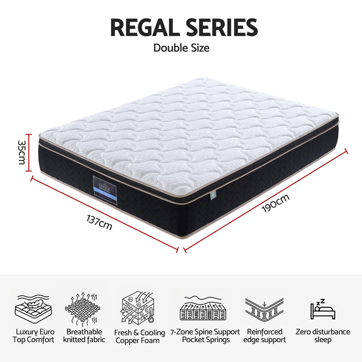 Firm copper memory foam euro top mattress, 35cm double