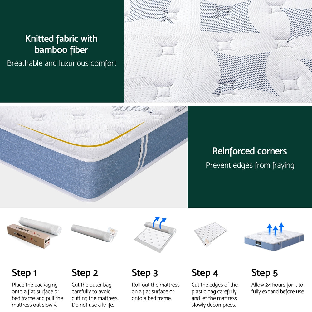 Giselle 25cm Medium-Firm Euro Top Pocket Spring Mattress — Bamboo Fibre Knit — Allure Home Collections