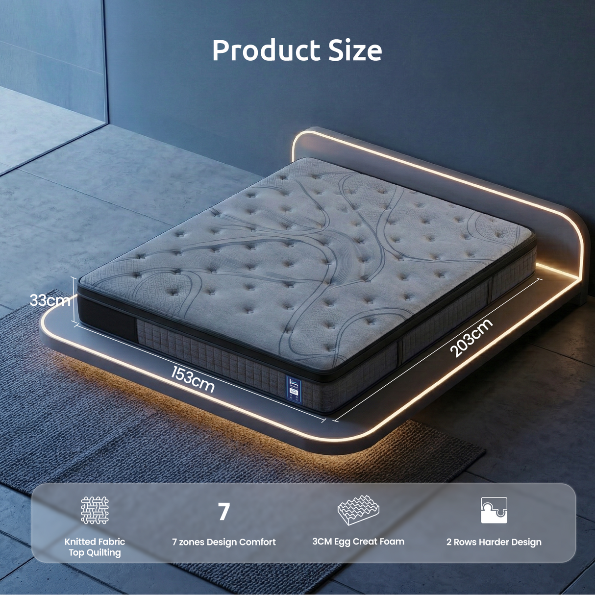 Extra firm 7 zone pocket spring mattress, 33cm queen