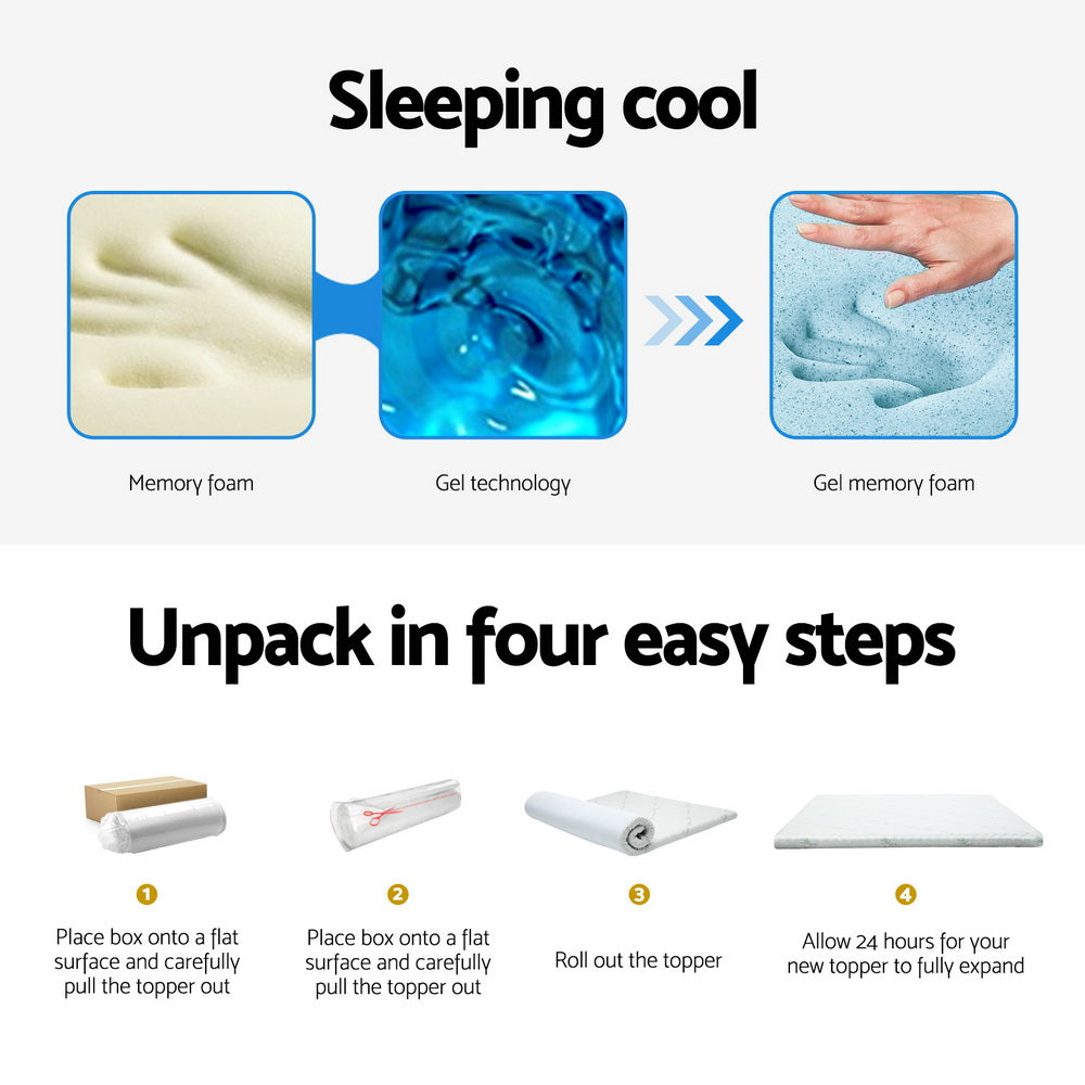 Giselle Bedding 10cm Cool Gel Memory Foam Mattress Topper — Bamboo Cover — Allure Home Collections