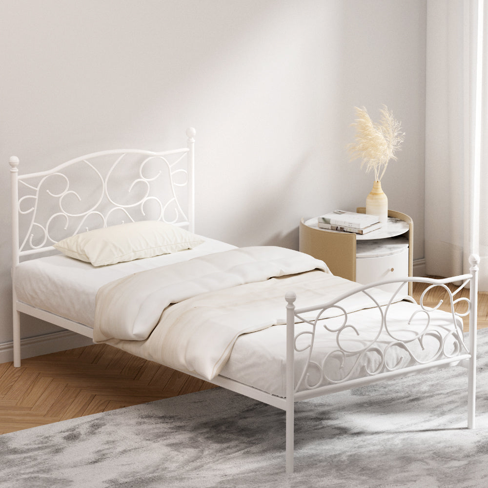 Biella White Single bed frame in a modern bedroom