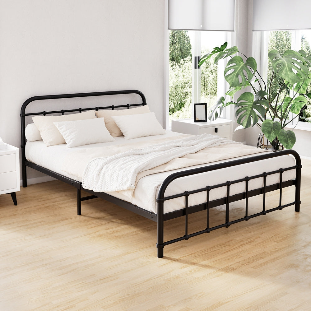 Artiss LEO double metal bed frame in black country-style design — full front view — Allure Home Collections