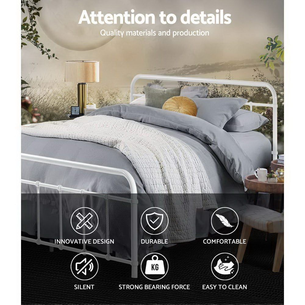 Novara Double Metal Bed Frame, White