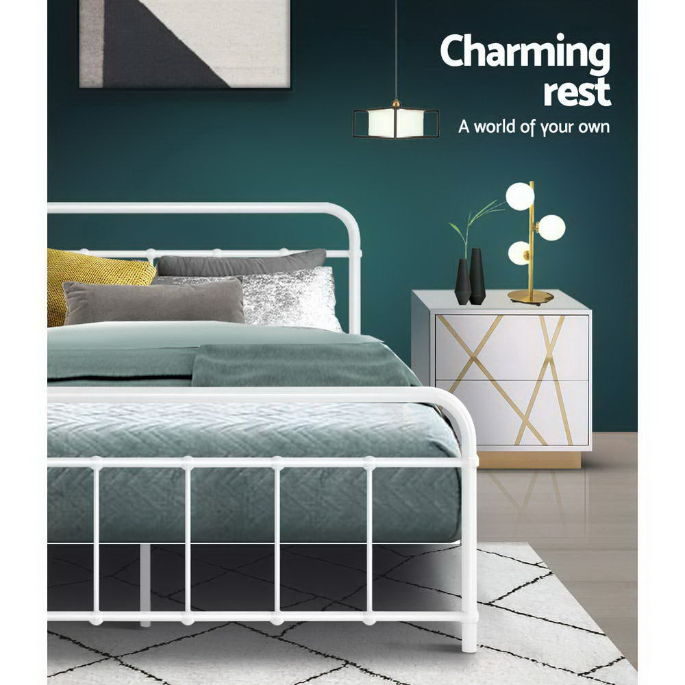 Novara Double Metal Bed Frame, White