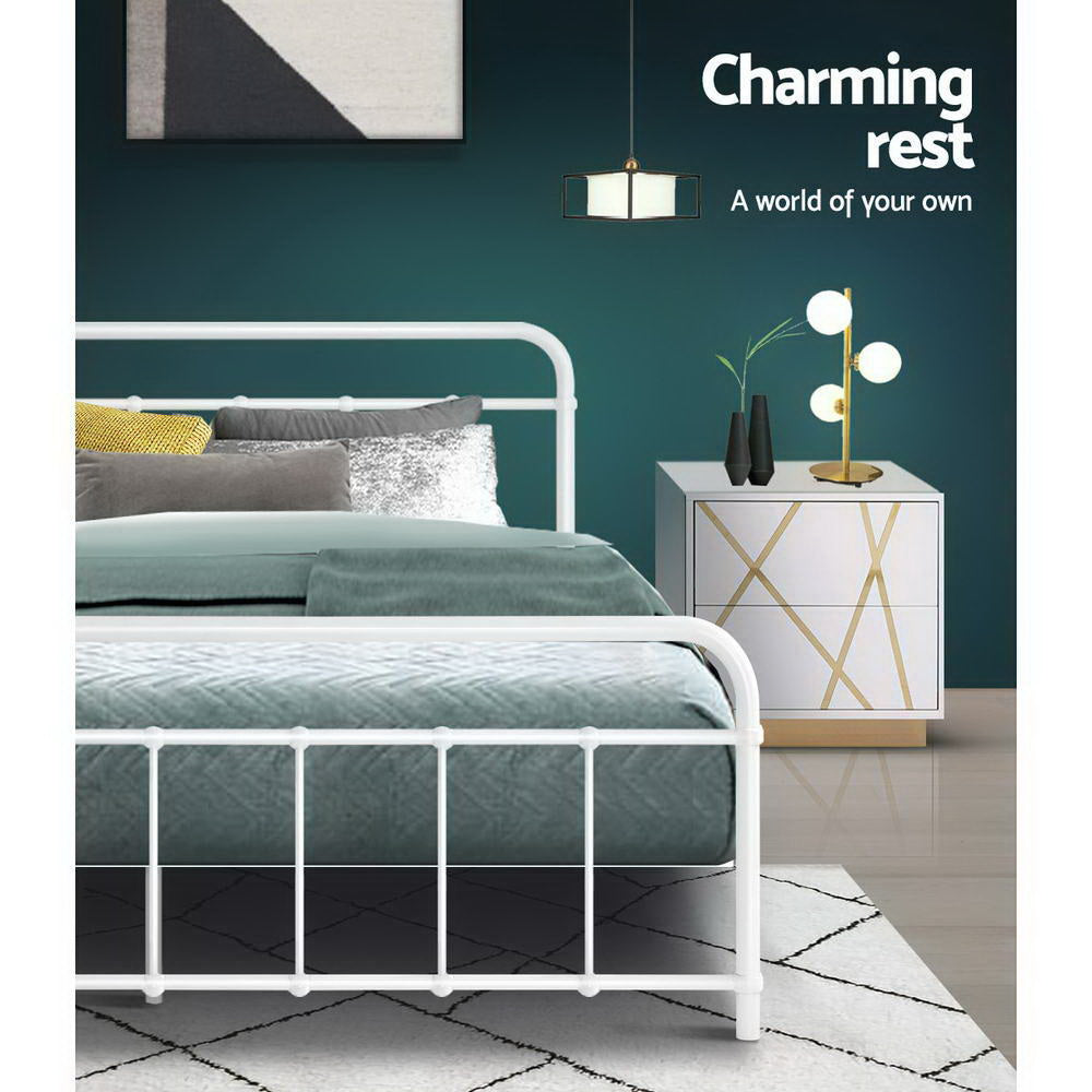 Novara Queen Metal Bed Frame, White