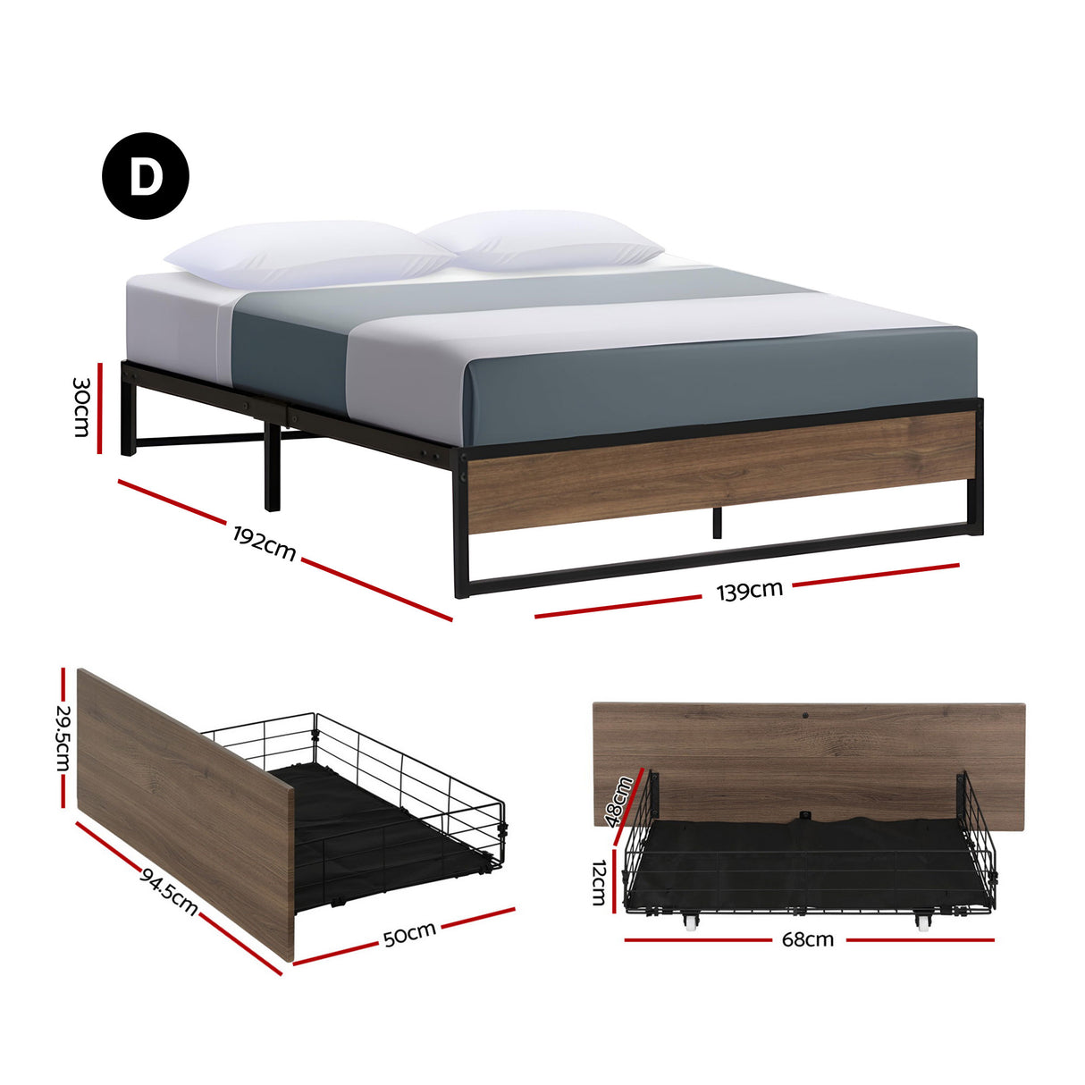 Vercelli Double Metal Bed Frame, Black