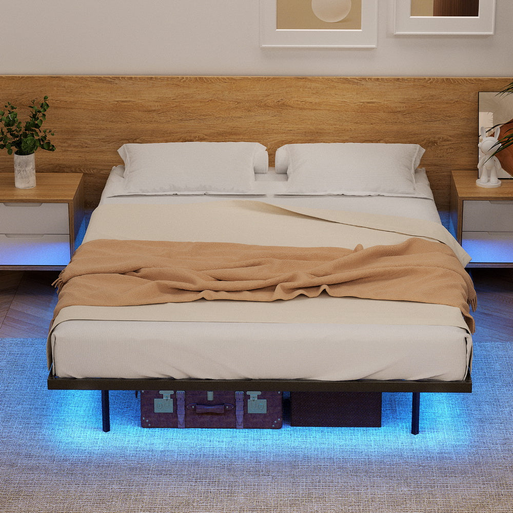 Artiss double floating metal bed frame with smart LED lights — full front view — Allure Home Collections
