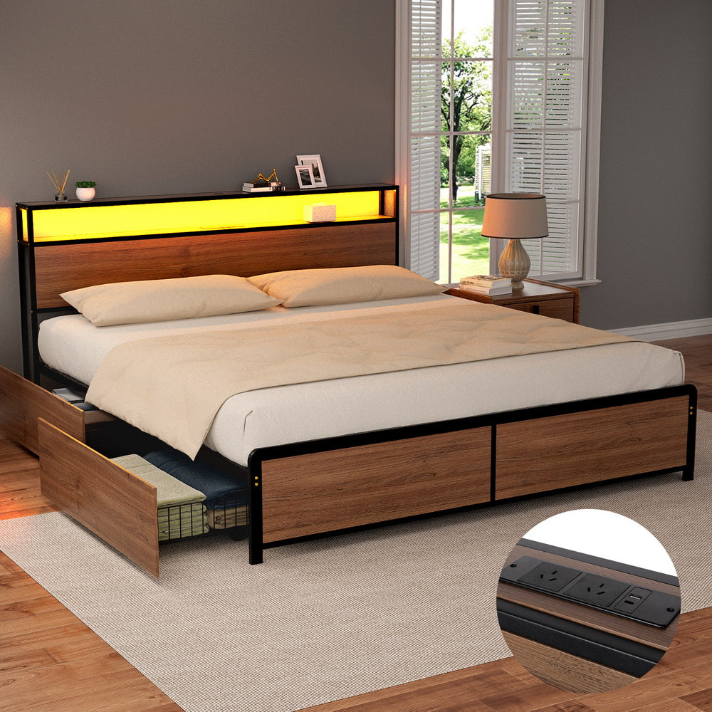Saluzzo Vintage Brown King bed frame in a modern bedroom