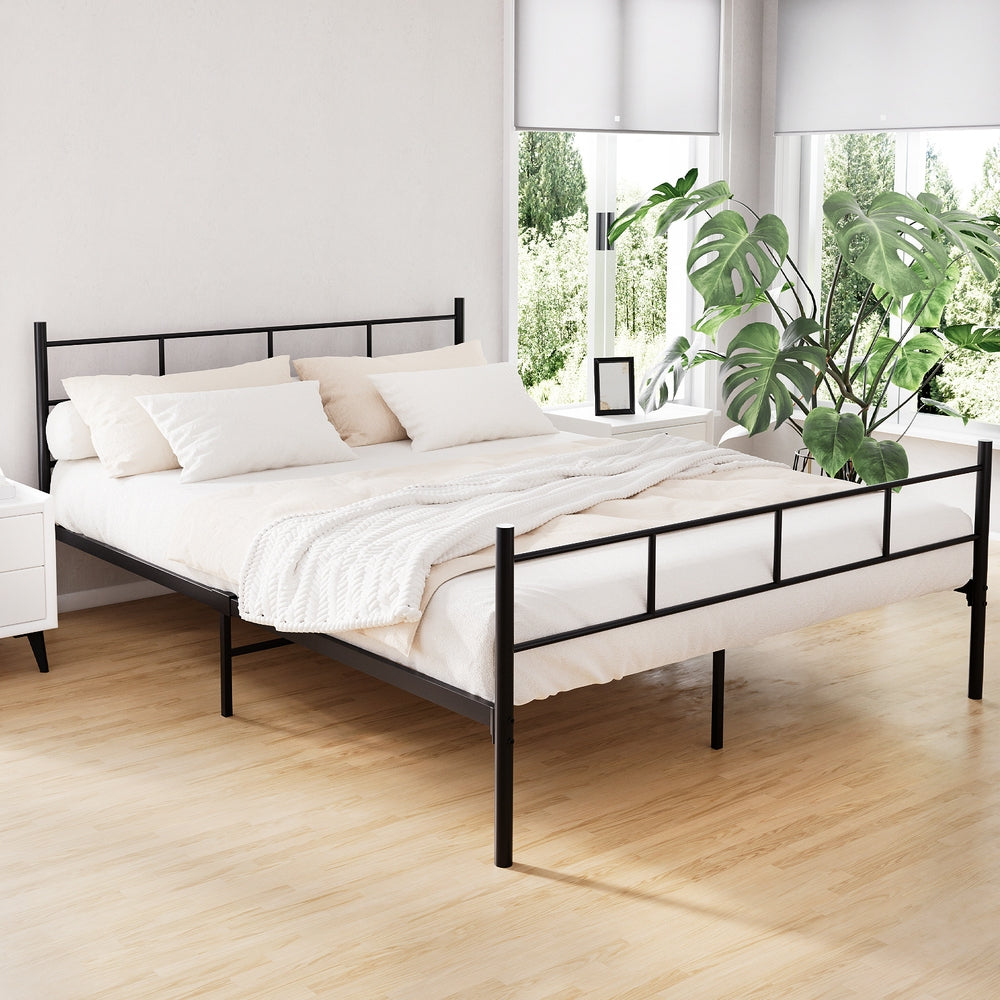 Alessandria Black Queen bed frame in a modern bedroom