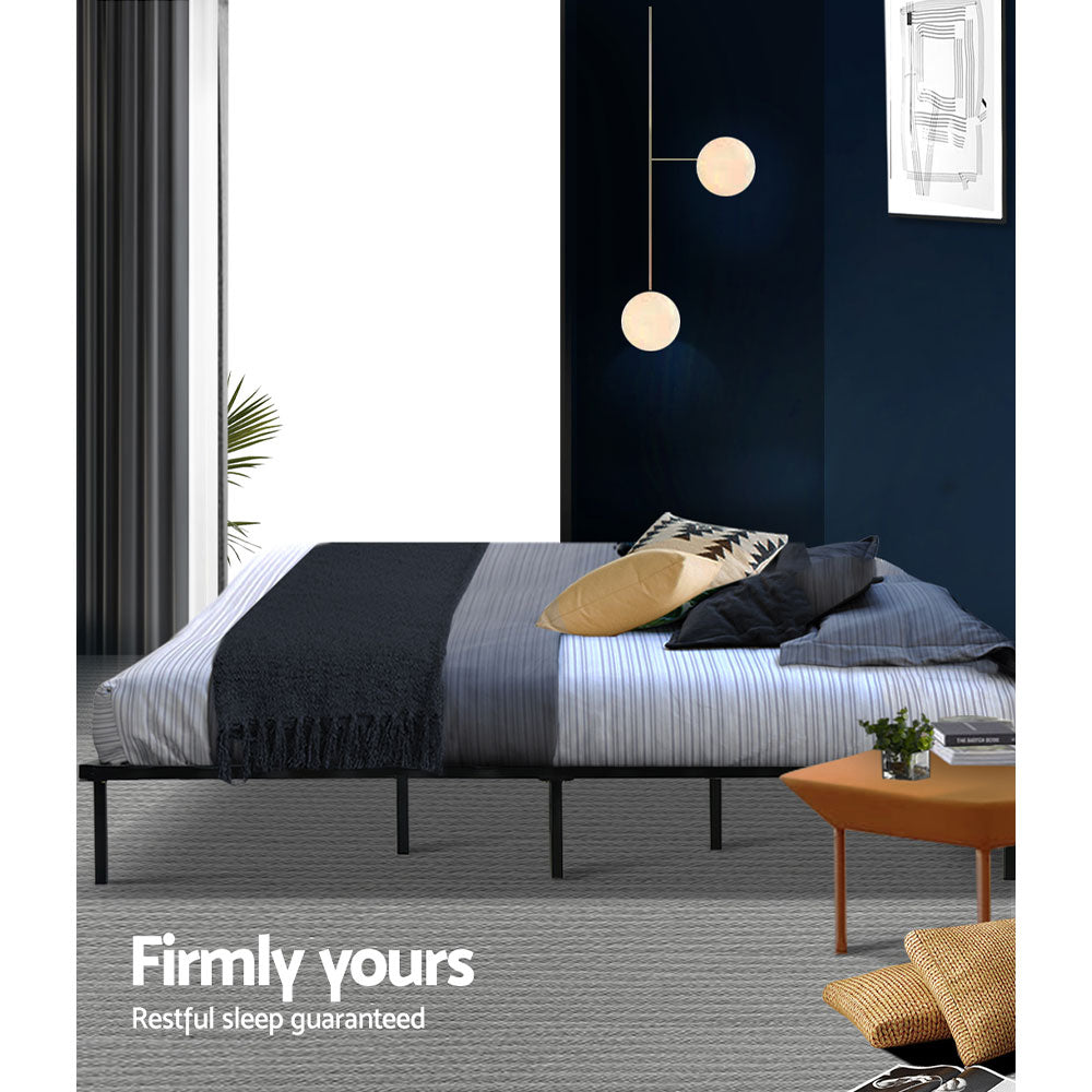 Artiss TED black metal bed frame styled in contemporary bedroom — Allure Home Collections