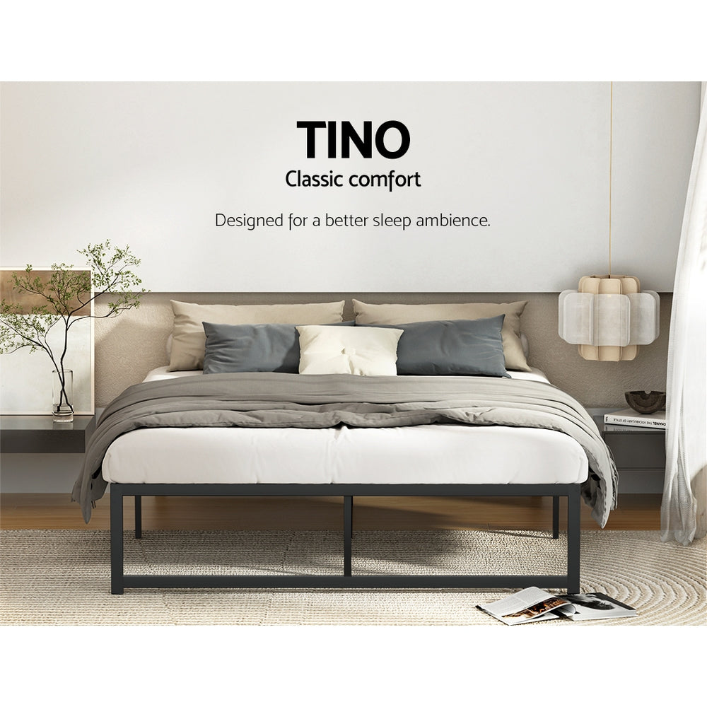 Artiss TINO minimalist metal bed frame styled in bedroom — Allure Home Collections