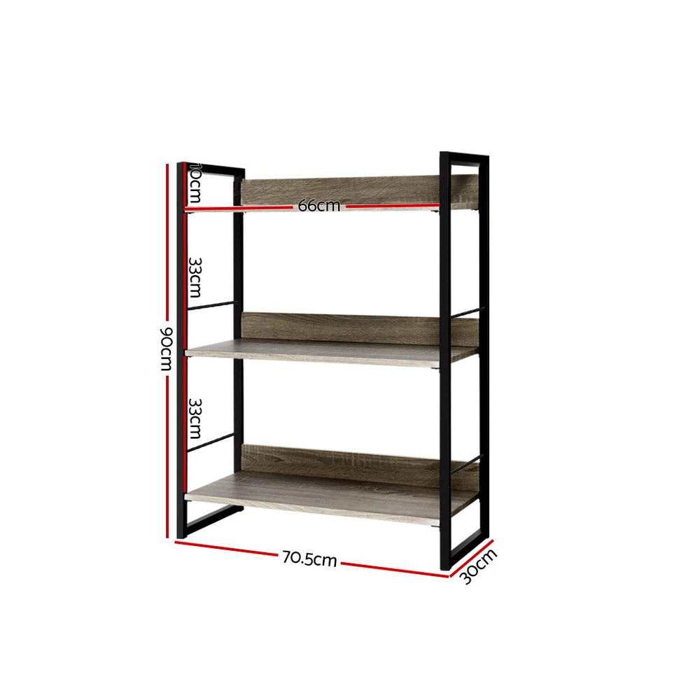 Brighton 3 Tier Display Shelf, Black and Oak