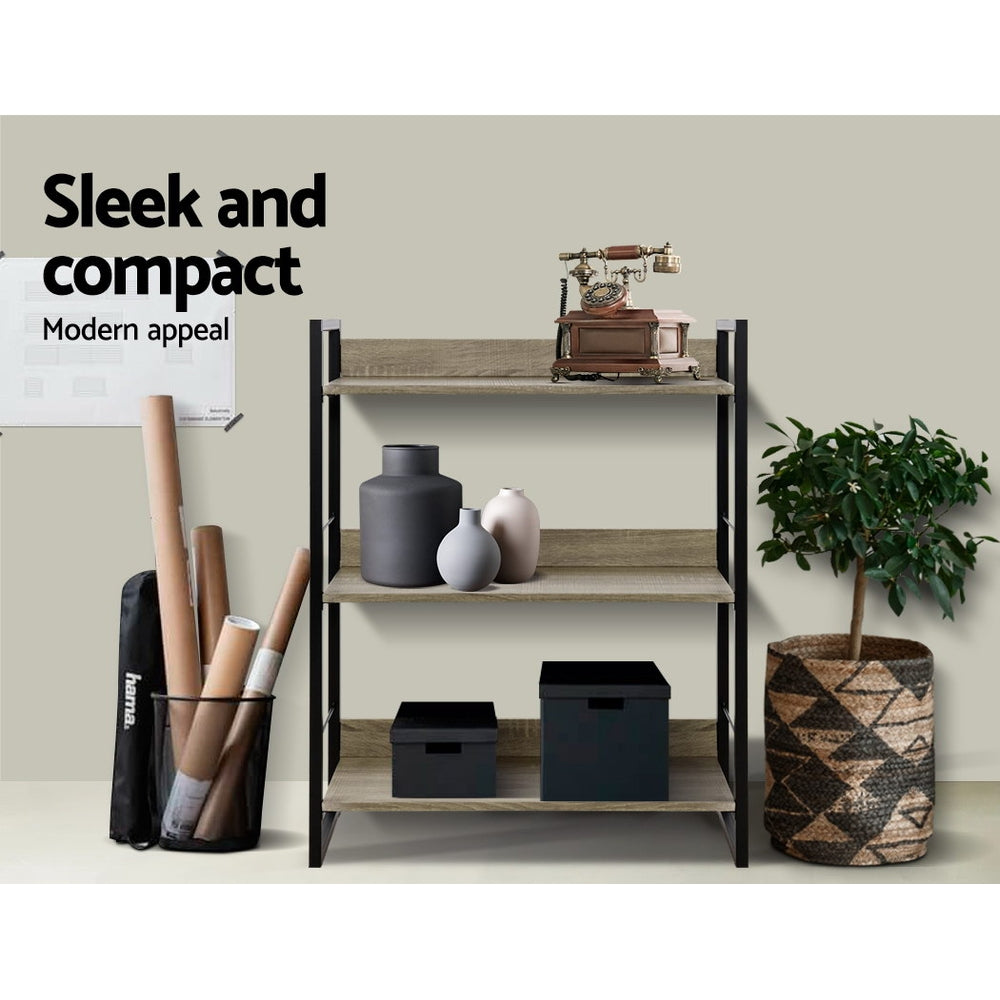 Brighton 3 Tier Display Shelf, Black and Oak