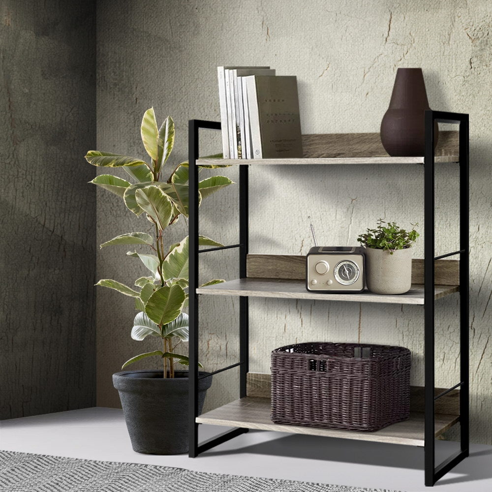 Brighton 3 Tier Display Shelf, Black and Oak