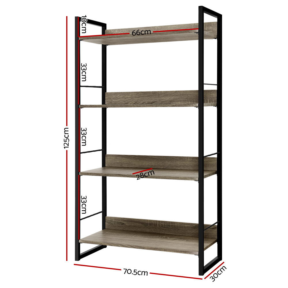 Frewville 4 Tier Bookshelf, Black and Oak