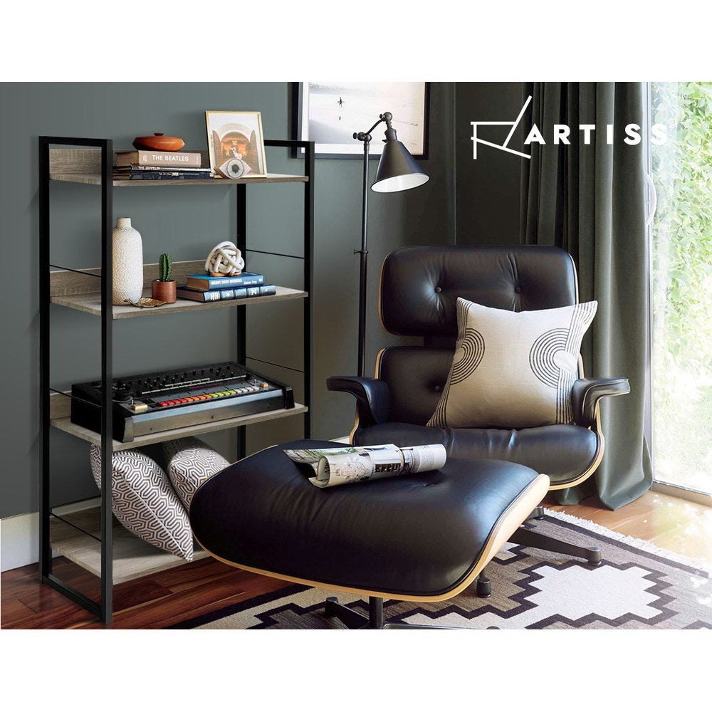 Frewville 4 Tier Bookshelf, Black and Oak