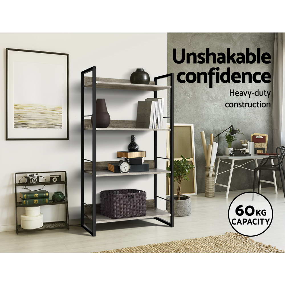 Frewville 4 Tier Bookshelf, Black and Oak