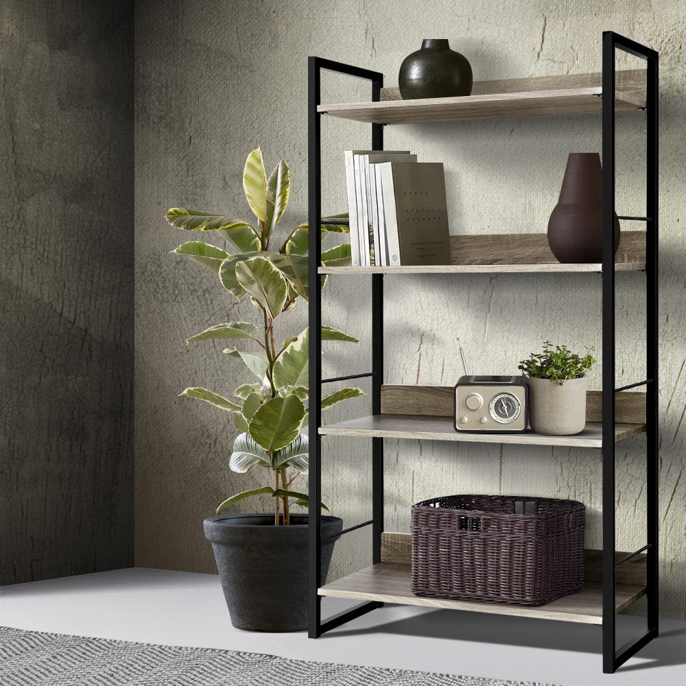 Frewville 4 Tier Bookshelf, Black and Oak