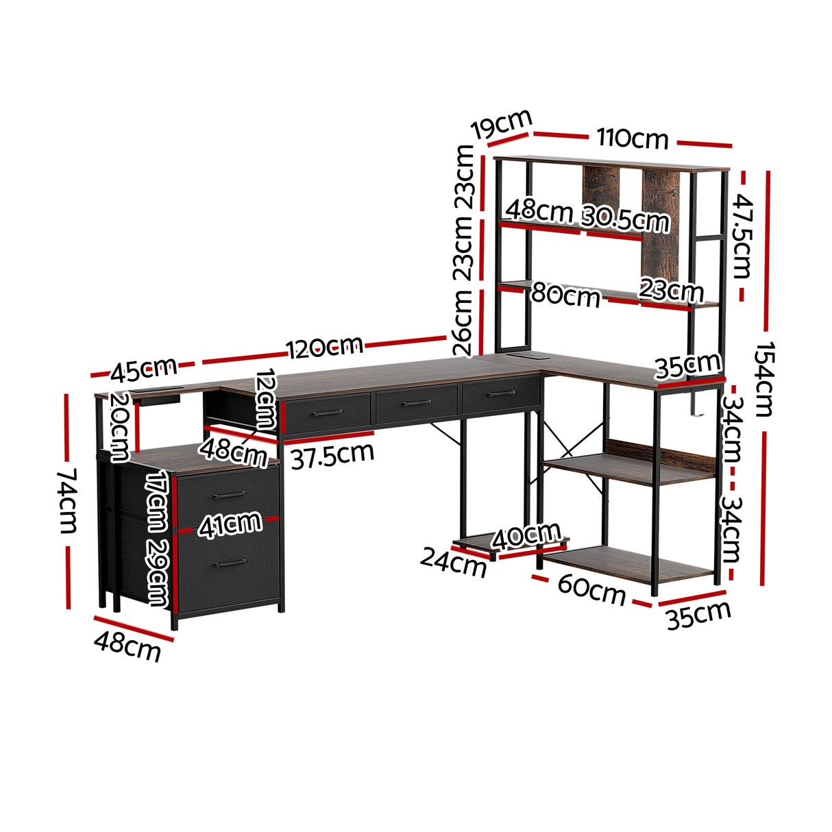 Taylor Gaming Desk, Rustic Brown 200cm