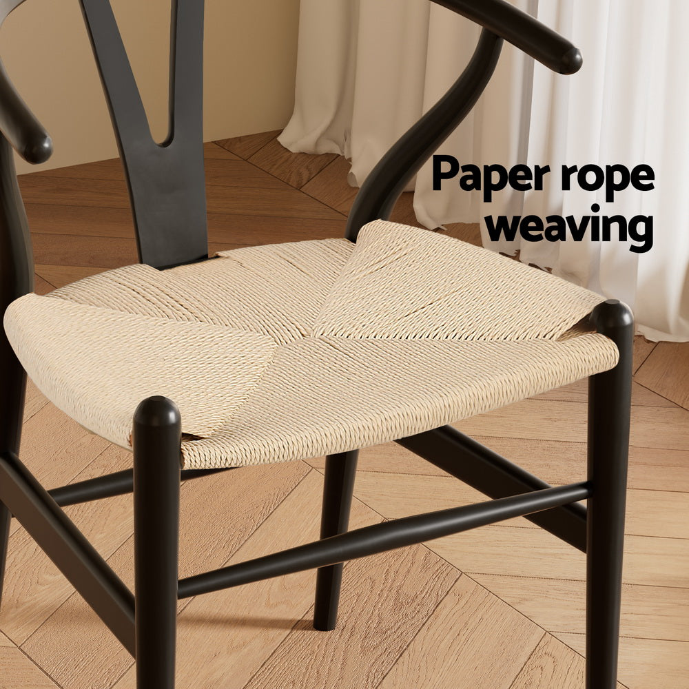 Black Wooden Rattan Wishbone Dining Chair