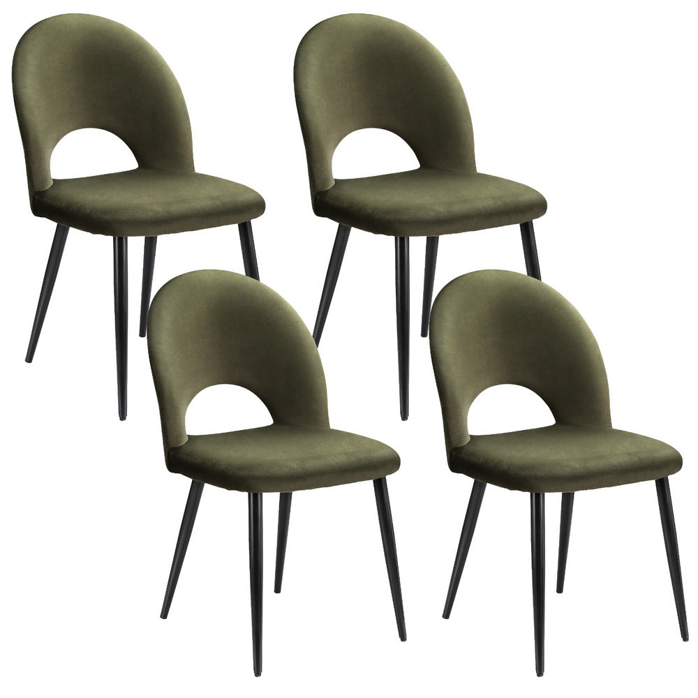 Artiss Velvet Hollow-Back Green Dining Chairs — Set of 4 — Allure Home Collections