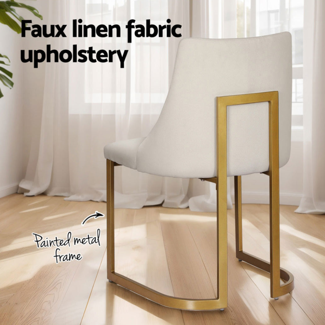 Eden Valley beige faux linen dining chair with gold legs
