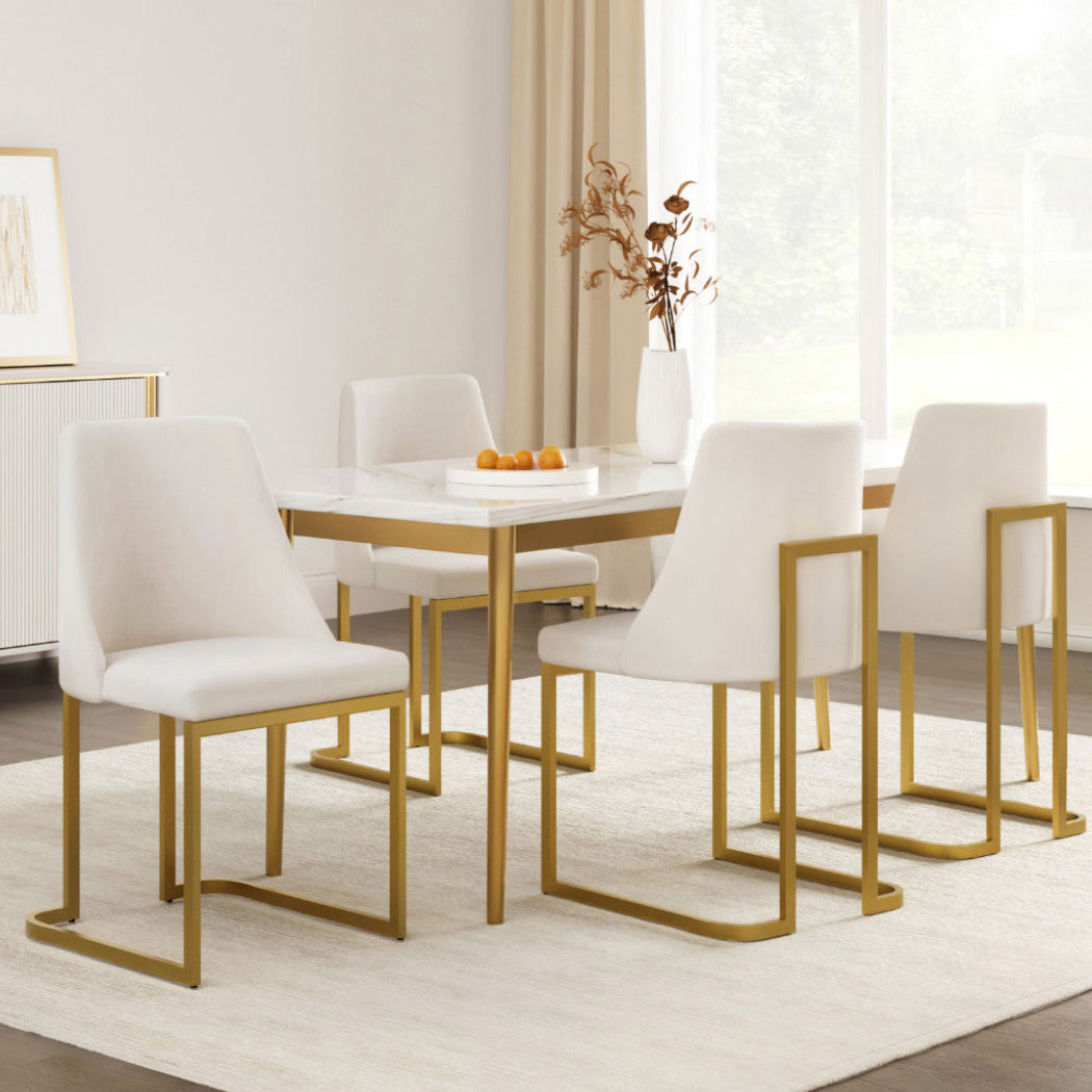 Eden Valley beige faux linen dining chair with gold legs