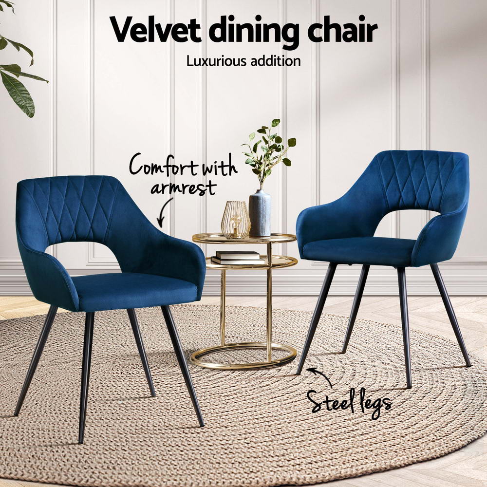 Artiss Velvet Hollow-Back Armchair Dining Chairs — Blue, Set of 4 — Allure Home Collections