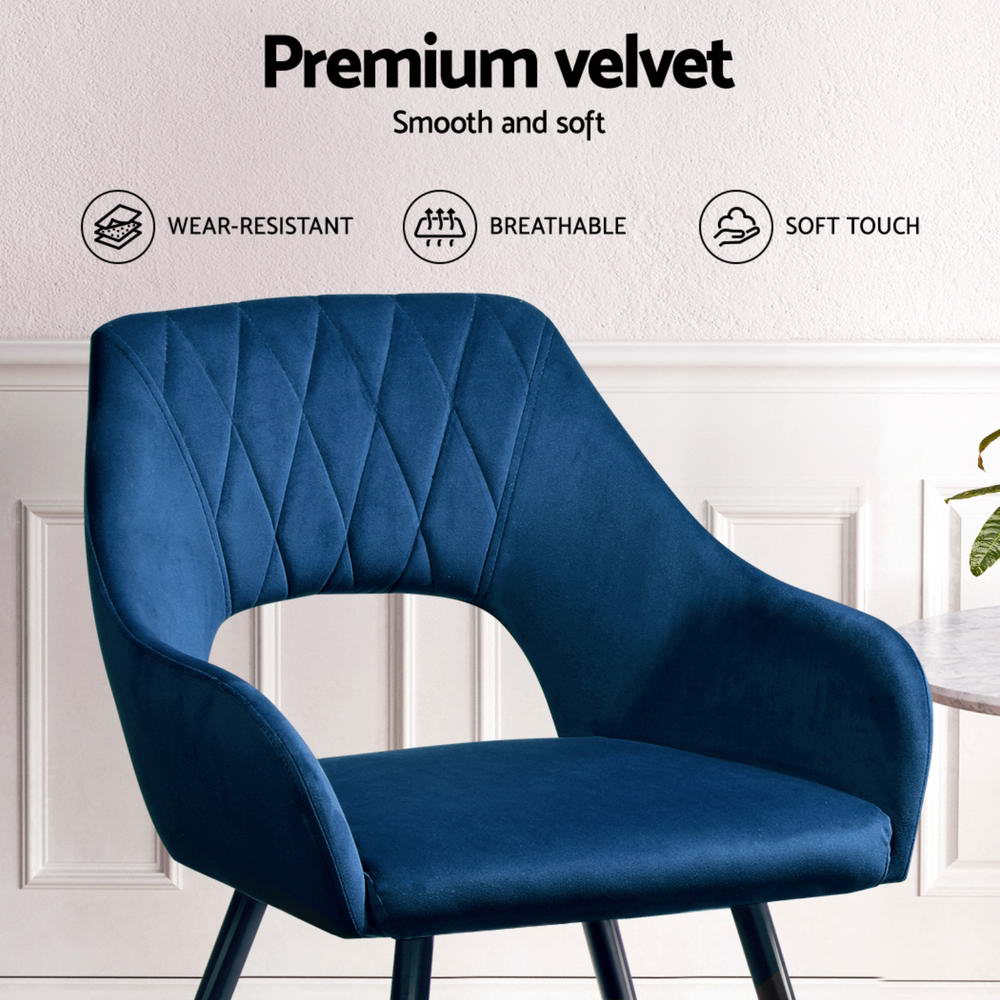 Artiss Velvet Hollow-Back Armchair Dining Chairs — Blue, Set of 4 — Allure Home Collections