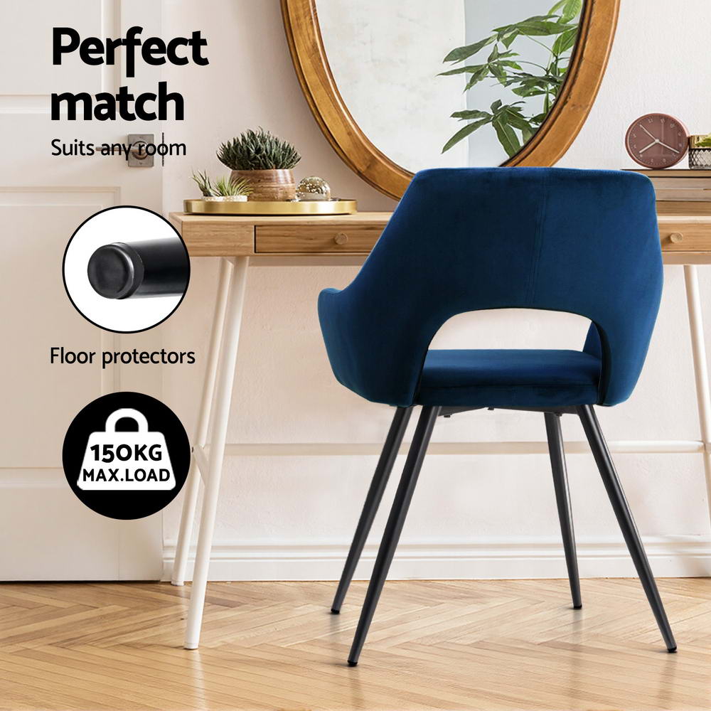 Artiss Velvet Hollow-Back Armchair Dining Chairs — Blue, Set of 4 — Allure Home Collections