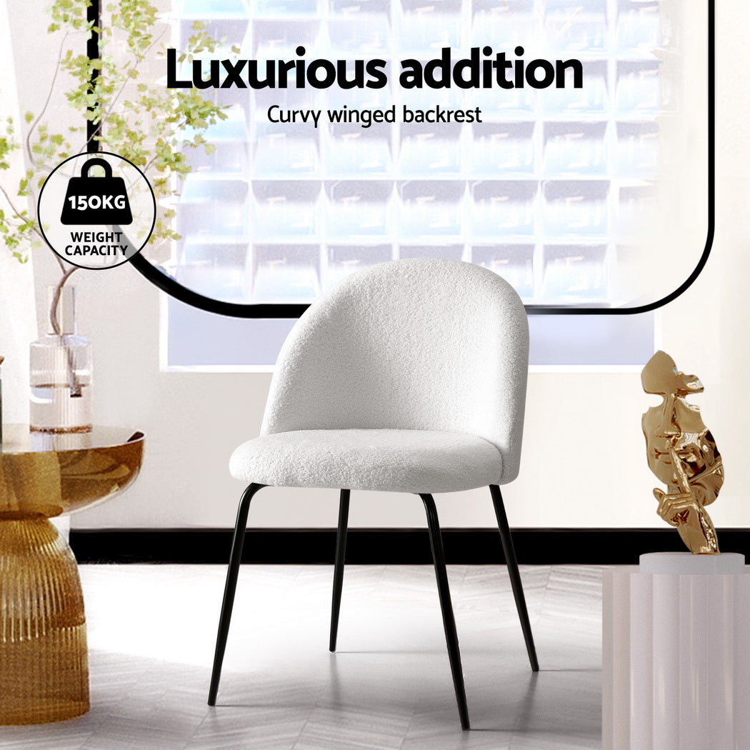 Gomersal white sherpa boucle dining chair with winged back