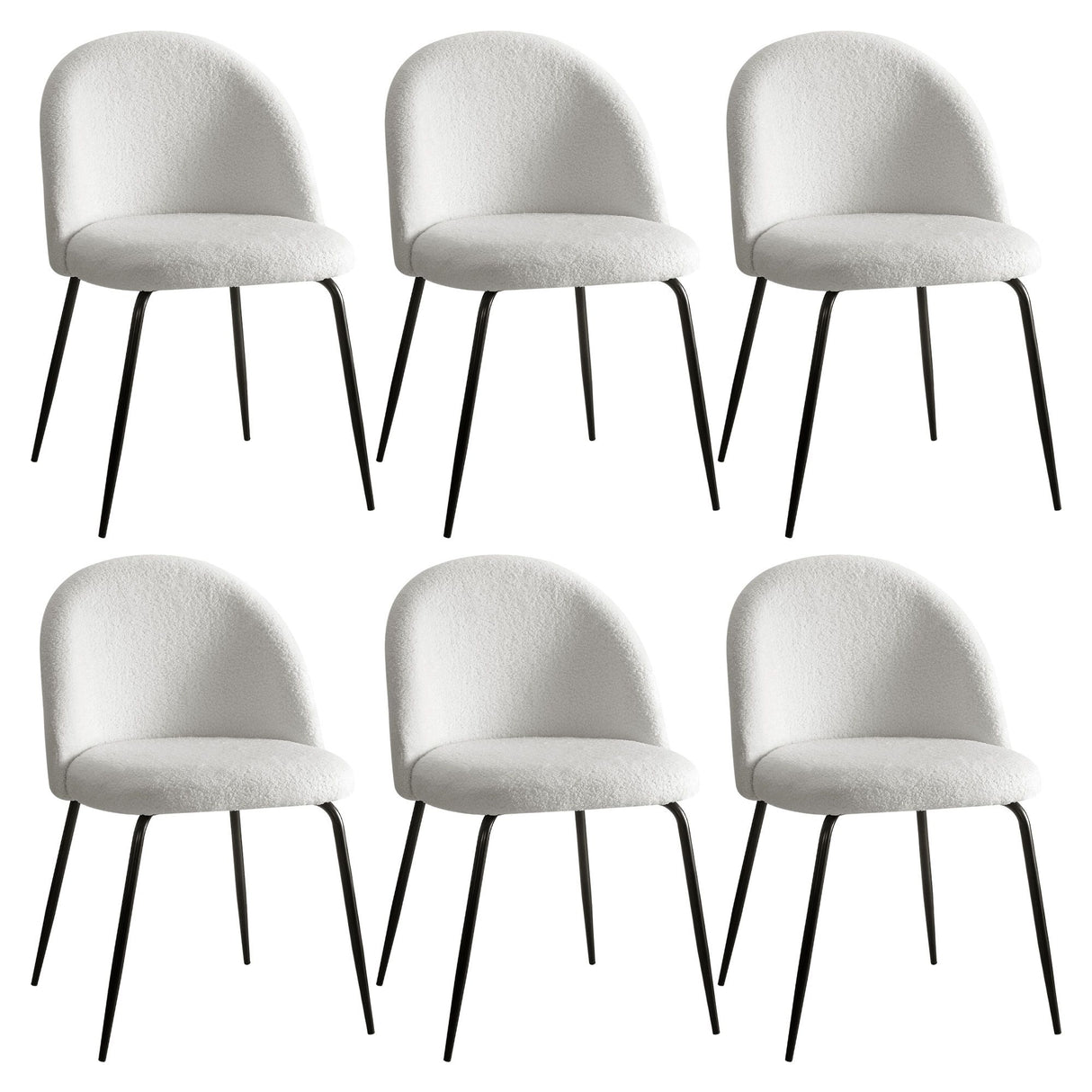 Hahndorf white sherpa winged dining chairs with steel legs around a dining table
