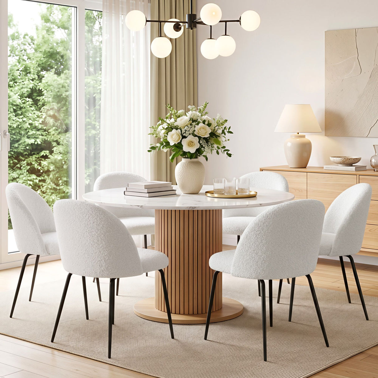 Hahndorf Winged Dining Chair, White Sherpa 6pcs