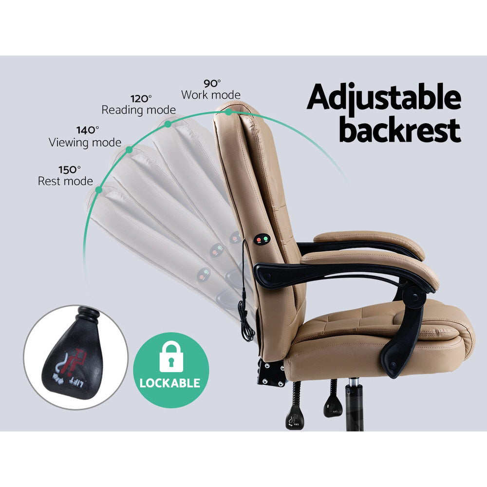 Artiss Executive Massage Office Chair — Brown PU Leather, 2-Zone Vibration — Allure Home Collections