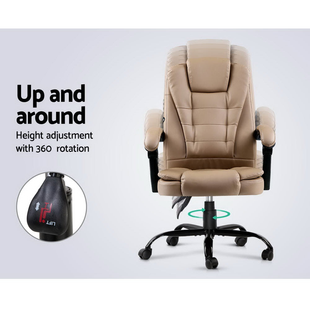 Artiss Executive Massage Office Chair — Brown PU Leather, 2-Zone Vibration — Allure Home Collections
